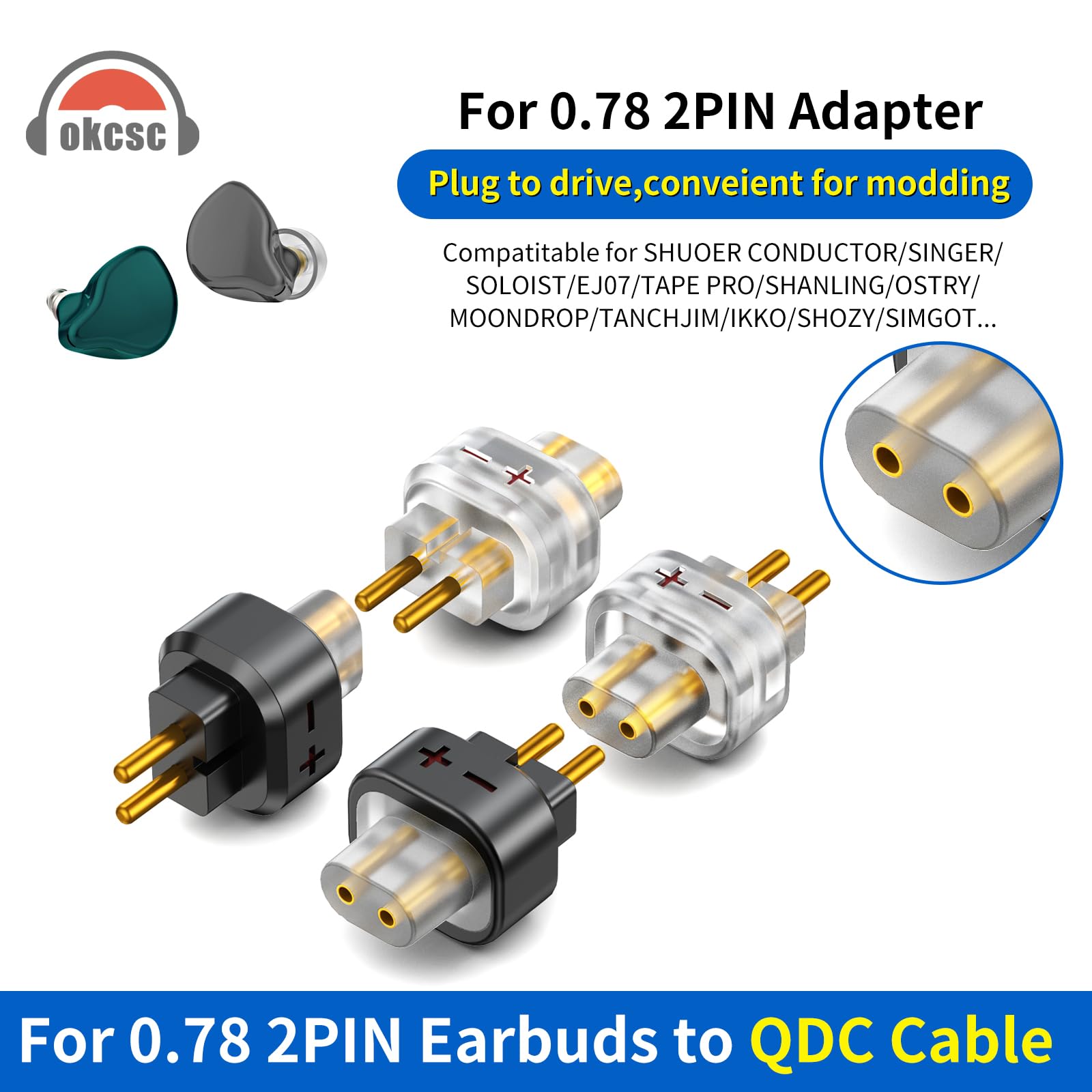Amazon.com: okcsc 0.78 2PIN Male to QDC 2PIN Female Headphone